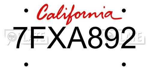 7FXA892 California License Plate