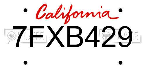 7FXB429 California License Plate
