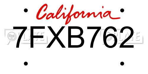 7FXB762 California License Plate