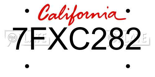 7FXC282 California License Plate