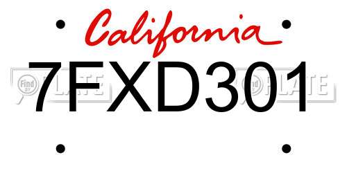 7FXD301 California License Plate