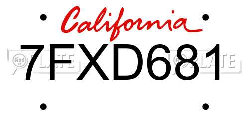 7FXD681 California License Plate