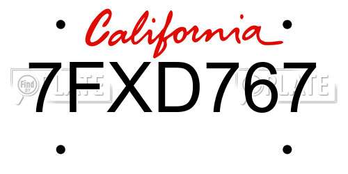 7FXD767 California License Plate