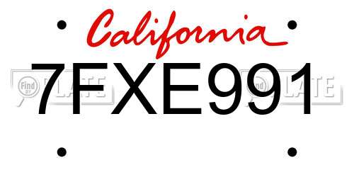 7FXE991 California License Plate
