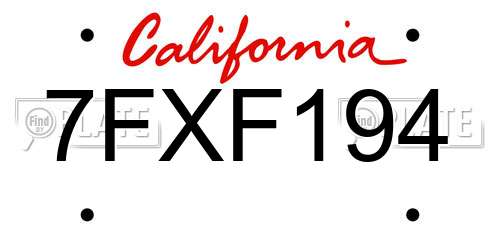 7FXF194 California License Plate