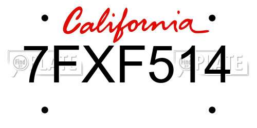 7FXF514 California License Plate