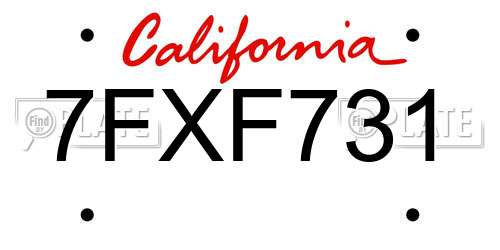 7FXF731 California License Plate