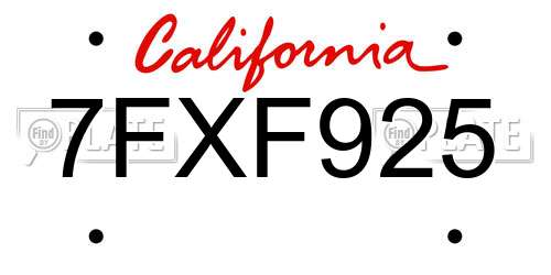 7FXF925 California License Plate