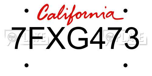 7FXG473 California License Plate