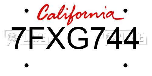 7FXG744 California License Plate