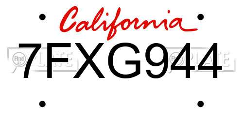 7FXG944 California License Plate