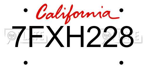 7FXH228 California License Plate