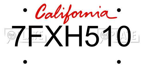 7FXH510 California License Plate
