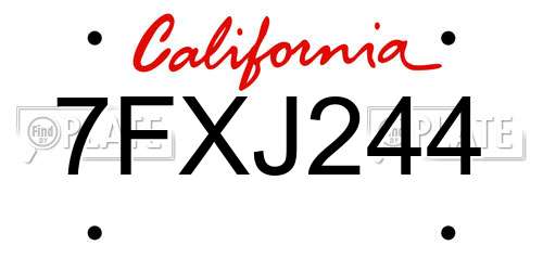 7FXJ244 California License Plate