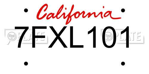 7FXL101 California License Plate