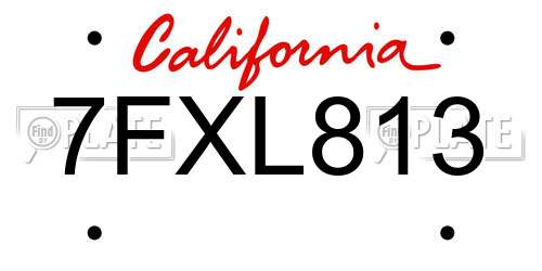 7FXL813 California License Plate