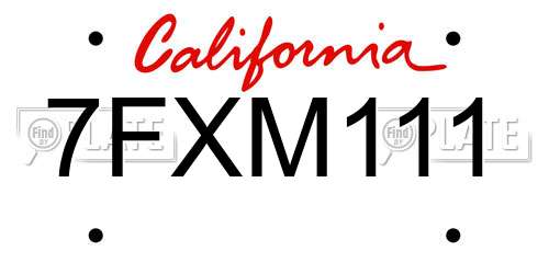 7FXM111 California License Plate