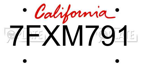 7FXM791 California License Plate