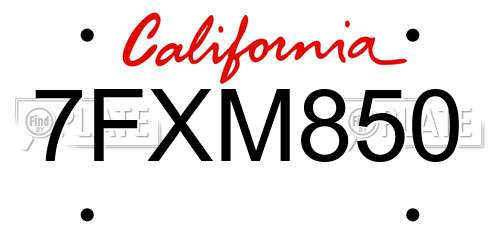 7FXM850 California License Plate