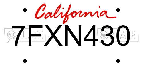7FXN430 California License Plate