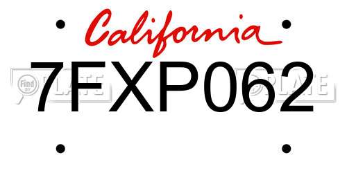 7FXP062 California License Plate