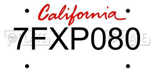 7FXP080 California License Plate