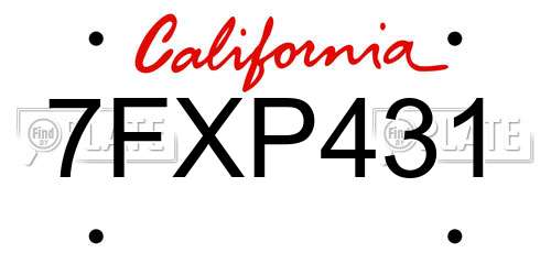 7FXP431 California License Plate