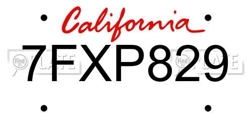7FXP829 California License Plate