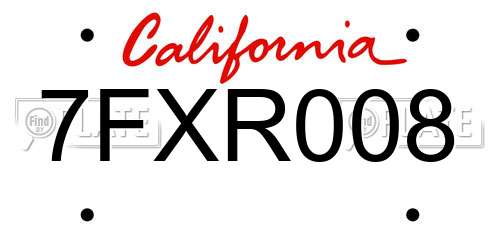 7FXR008 California License Plate