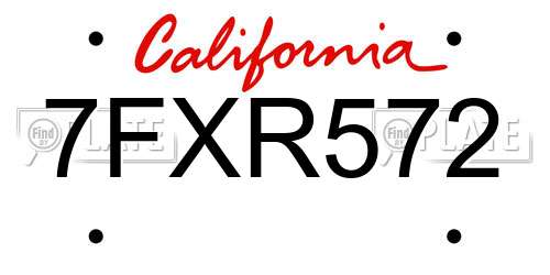 7FXR572 California License Plate