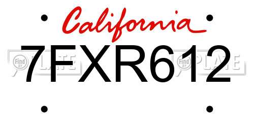 7FXR612 California License Plate