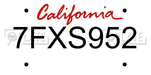 7FXS952 California License Plate