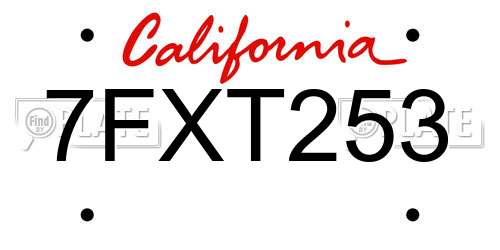 7FXT253 California License Plate