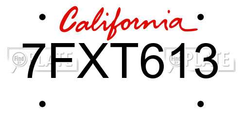 7FXT613 California License Plate