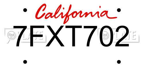 7FXT702 California License Plate