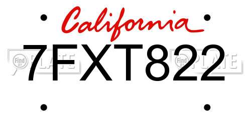 7FXT822 California License Plate