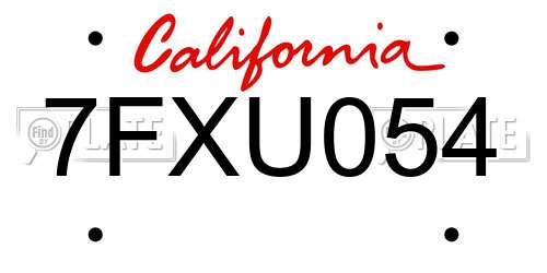 7FXU054 California License Plate