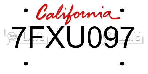 7FXU097 California License Plate