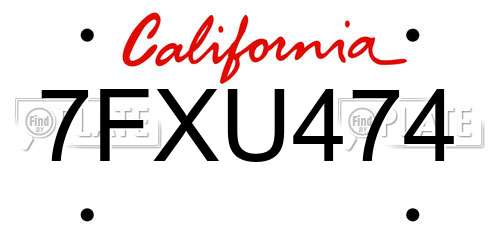 7FXU474 California License Plate