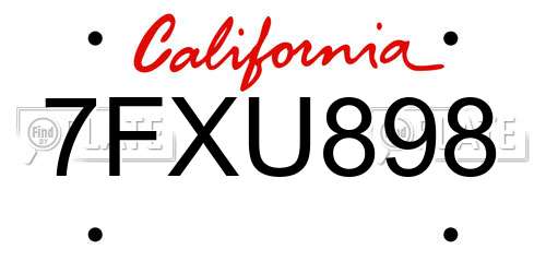 7FXU898 California License Plate