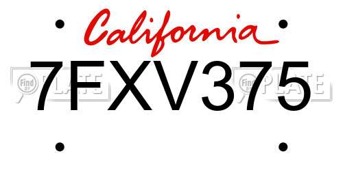 7FXV375 California License Plate