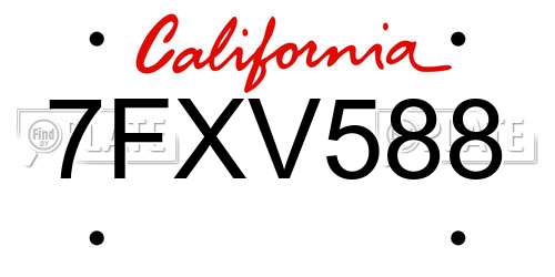 7FXV588 California License Plate