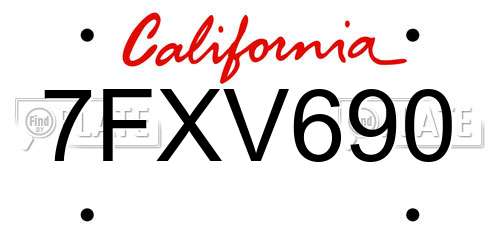 7FXV690 California License Plate