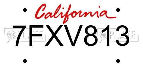 7FXV813 California License Plate