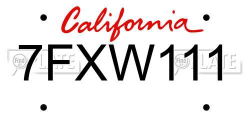 7FXW111 California License Plate