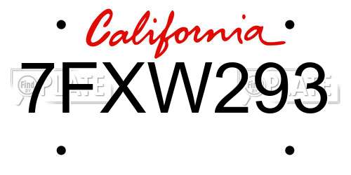 7FXW293 California License Plate