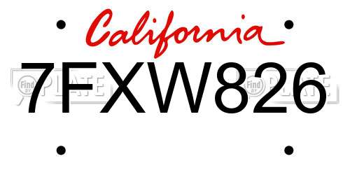 7FXW826 California License Plate