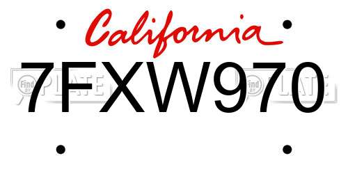 7FXW970 California License Plate