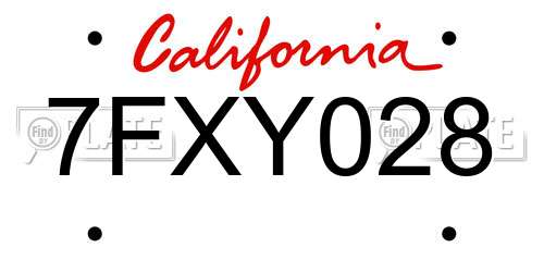 7FXY028 California License Plate