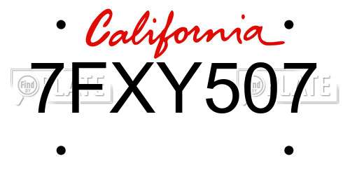 7FXY507 California License Plate